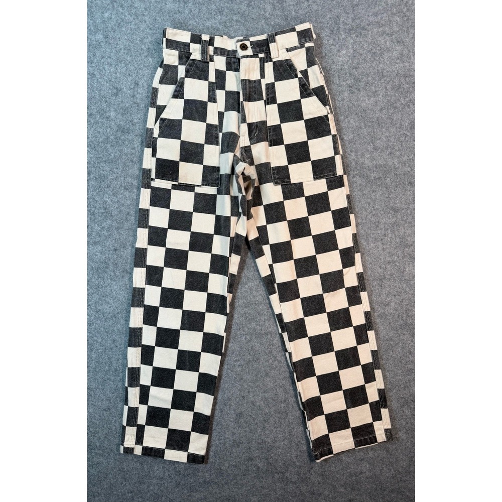 P&Co Womens Black White Checkerboard Canvas Painter Pants Size 2 Reg High Waist